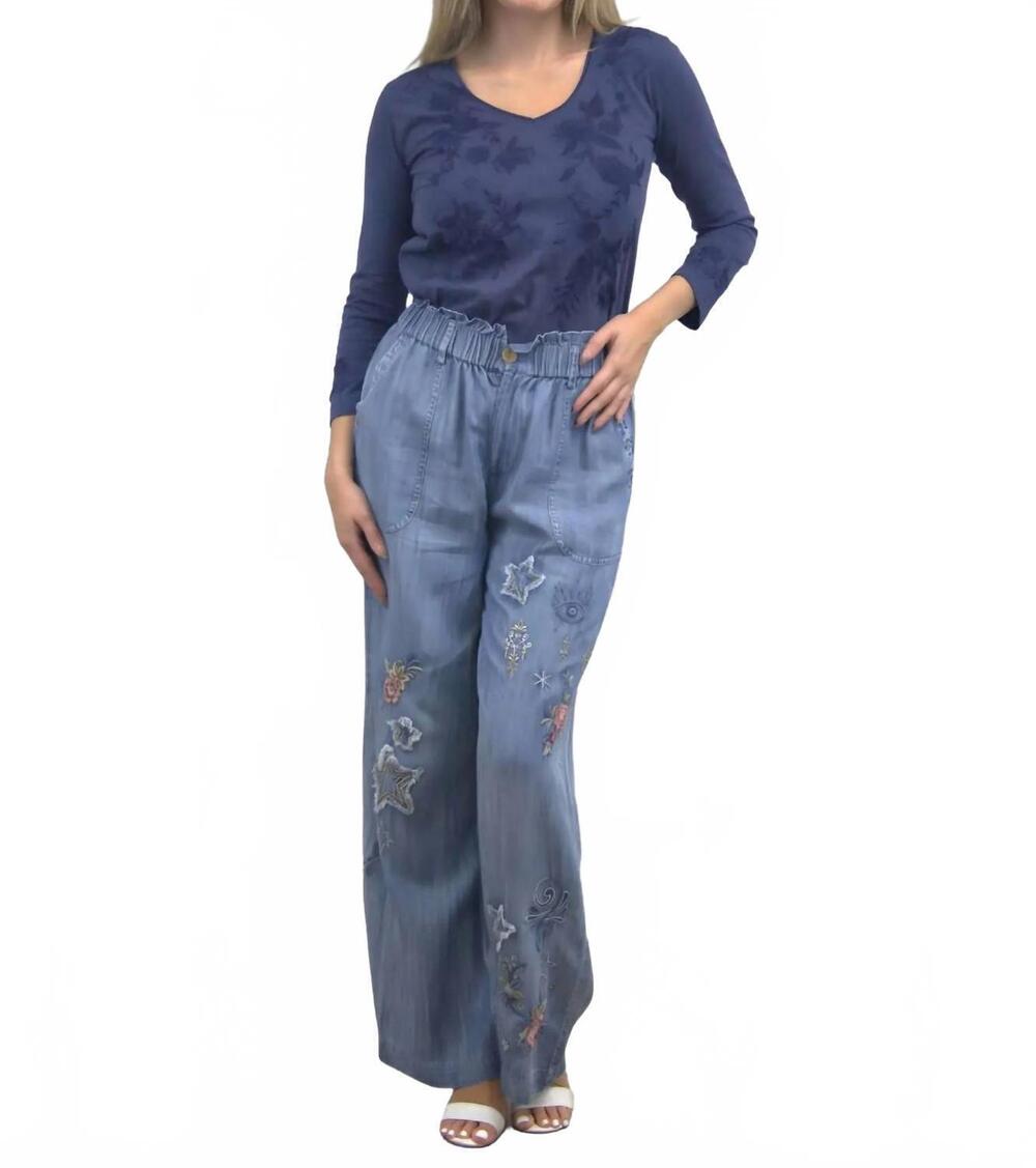 NEW CAITE & KYLA adriana relaxed pull on pants in blue